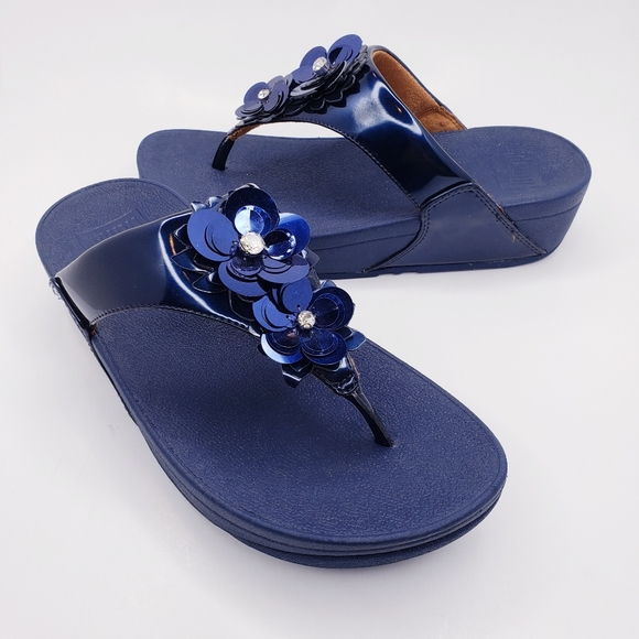 Fitflop Shoes - FitFlop Blue Lulu Flower Thong Sandals Womens 6